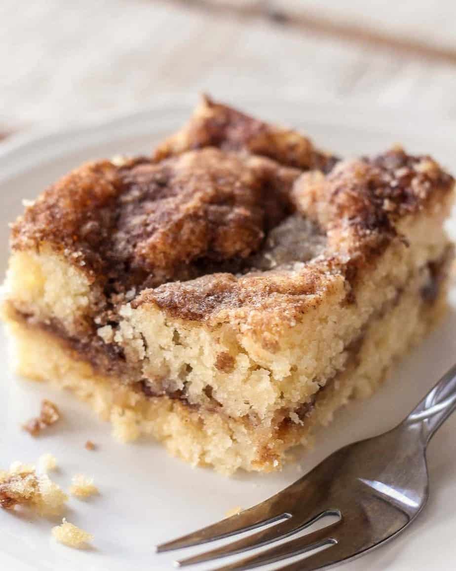 coffee cake with fork on plate