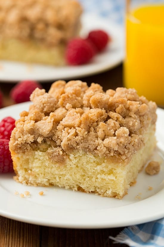 Coffee cake with crumb topping on plate