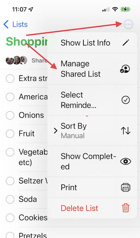 How to share your Reminders list